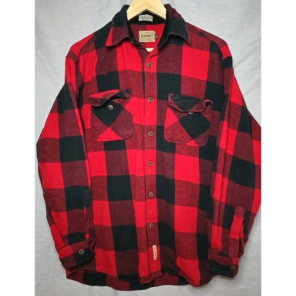 CE Schmidt Brawny Workwear Flannel Shirt Mens Med Heavy Lined Fleece Red Black